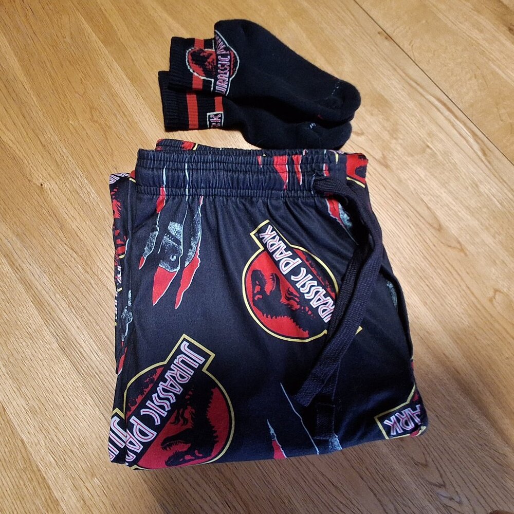 SET: Jurassic Park Lounge Pants Adult‎ Small + MeUndies Ankle Socks Womens Small - Picture 2 of 2